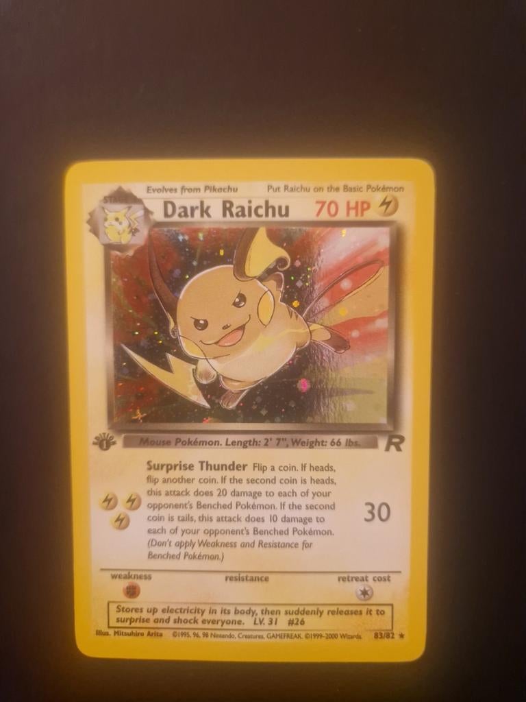 Dark Raichu 1st edition holo TR. Pokémon tcg Team Rocket, Hobby en Vrije tijd, Verzamelkaartspellen | Pokémon, Ophalen of Verzenden
