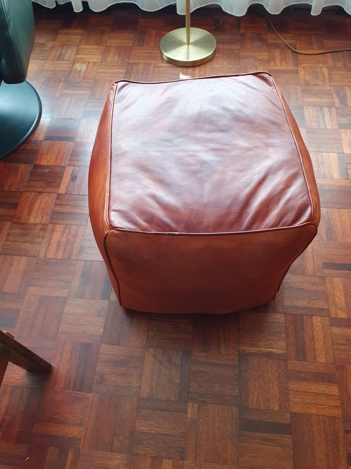 Leren poef - Bruin - geitenleer, Huis en Inrichting, Ophalen, Minder dan 50 cm, Gebruikt, Vierkant