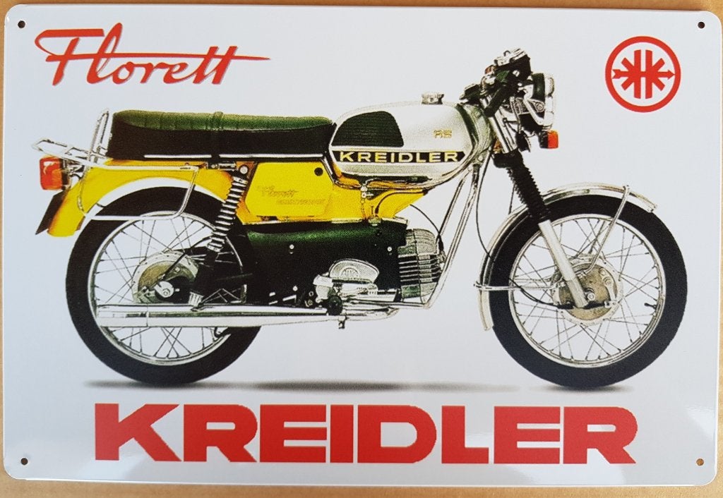 Kreidler Florett geel reclamebord van metaal wandbord deco