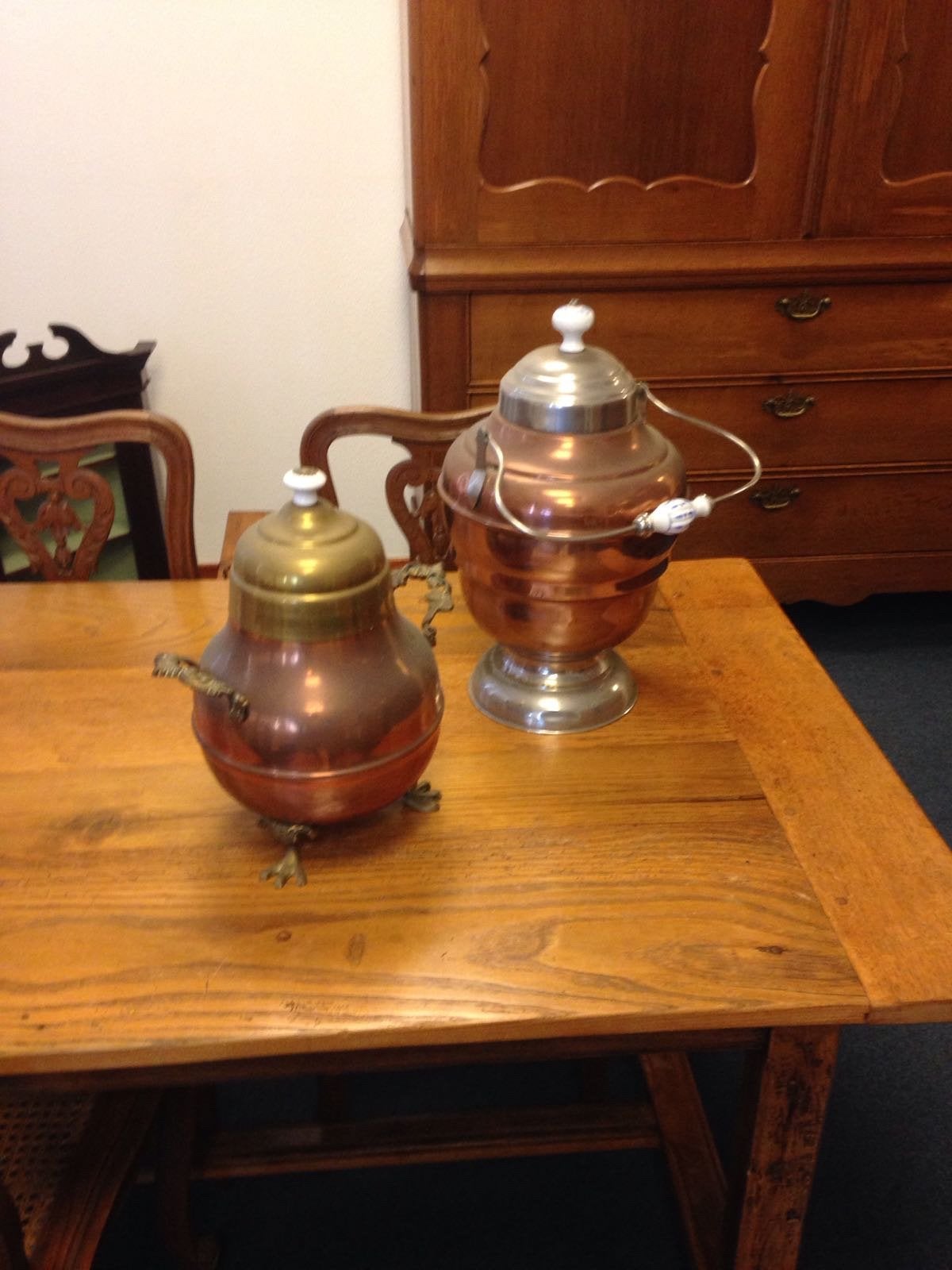 Twee antieke koperen doofpotten - decoratief en verzamelobje, Ophalen, Koper