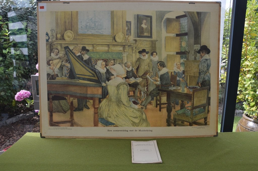 Oude schoolplaat: Een zomermiddag met de Muiderkring 107x77c, Ophalen of Verzenden, Geschiedenis