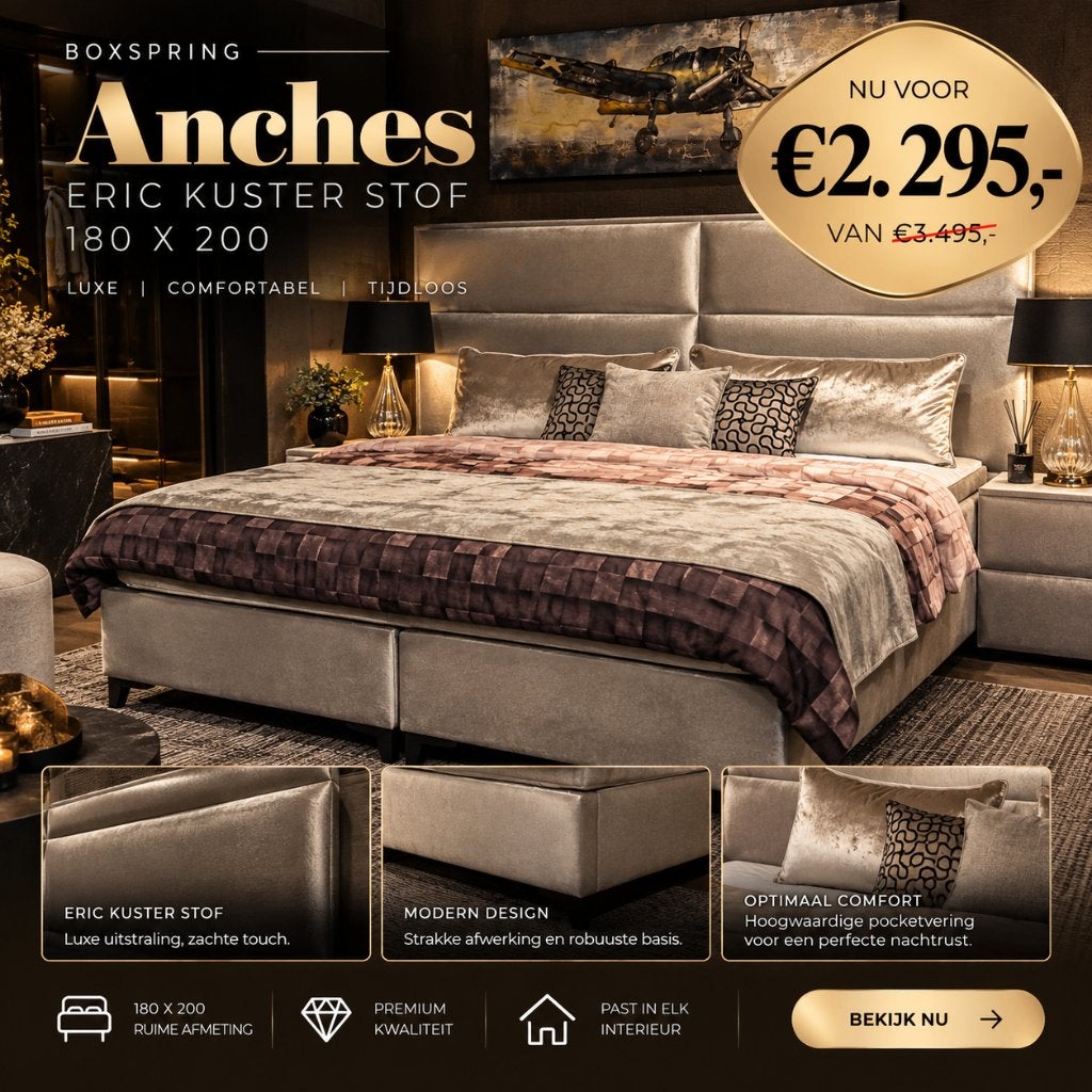 Boxspring Anches, Beige, Ophalen of Verzenden, 180 cm, 200 cm
