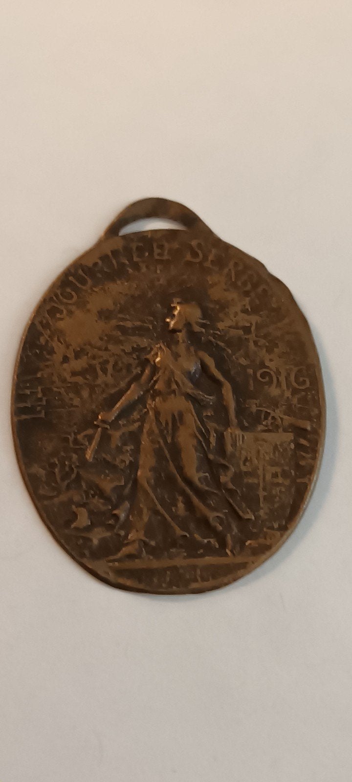 Oude bronzen medaille 1916 - Vrouwenfiguur, Ophalen of Verzenden, Brons, Buitenland