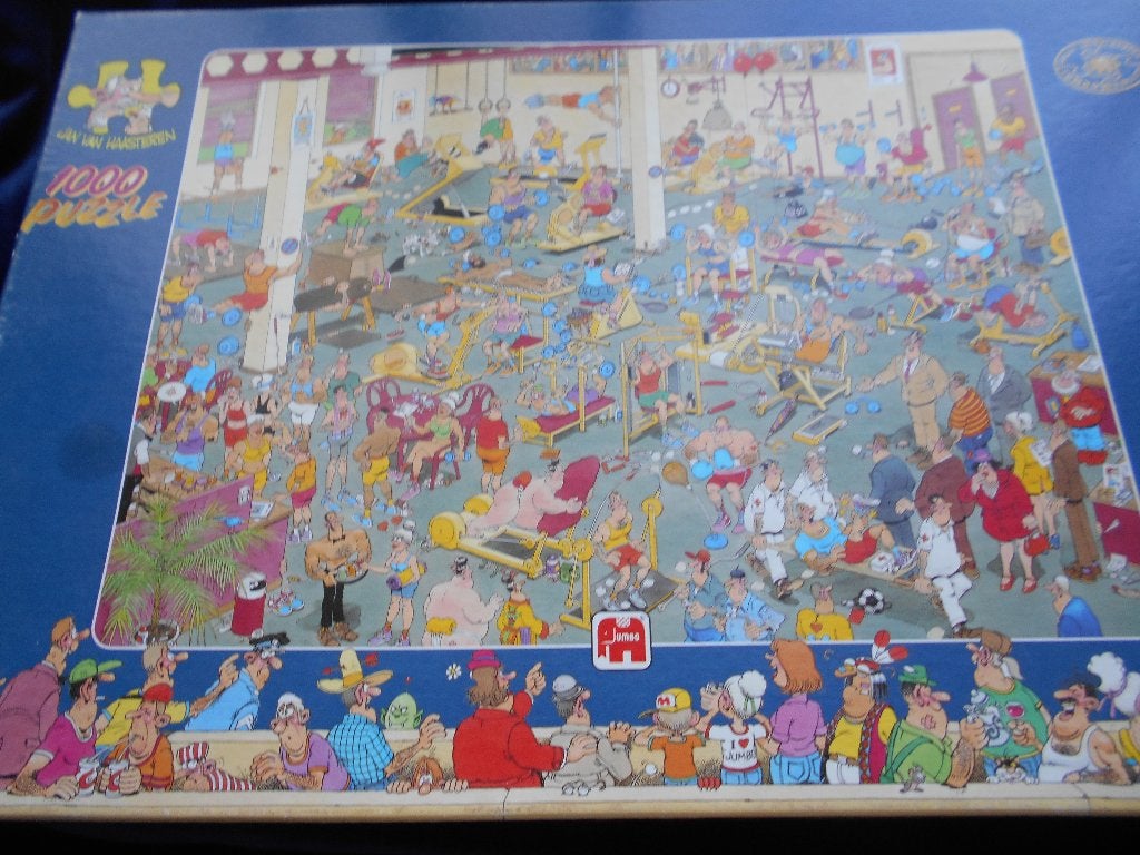 Puzzel van Jan van Haasteren: In het fitnesscentrum,nu 2,50., Ophalen of Verzenden, 500 t/m 1500 stukjes, Zo goed als nieuw