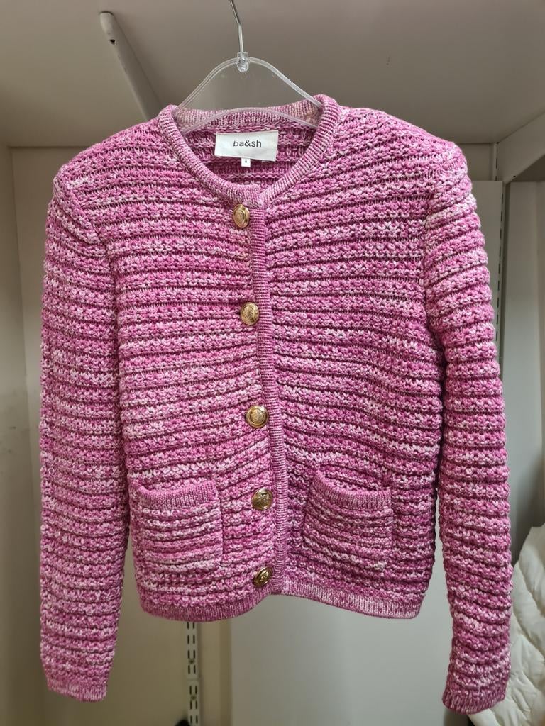Ba&sh roze gebreid vest met gouden knopen, Ophalen of Verzenden, Zo goed als nieuw, Ba&sh, Roze