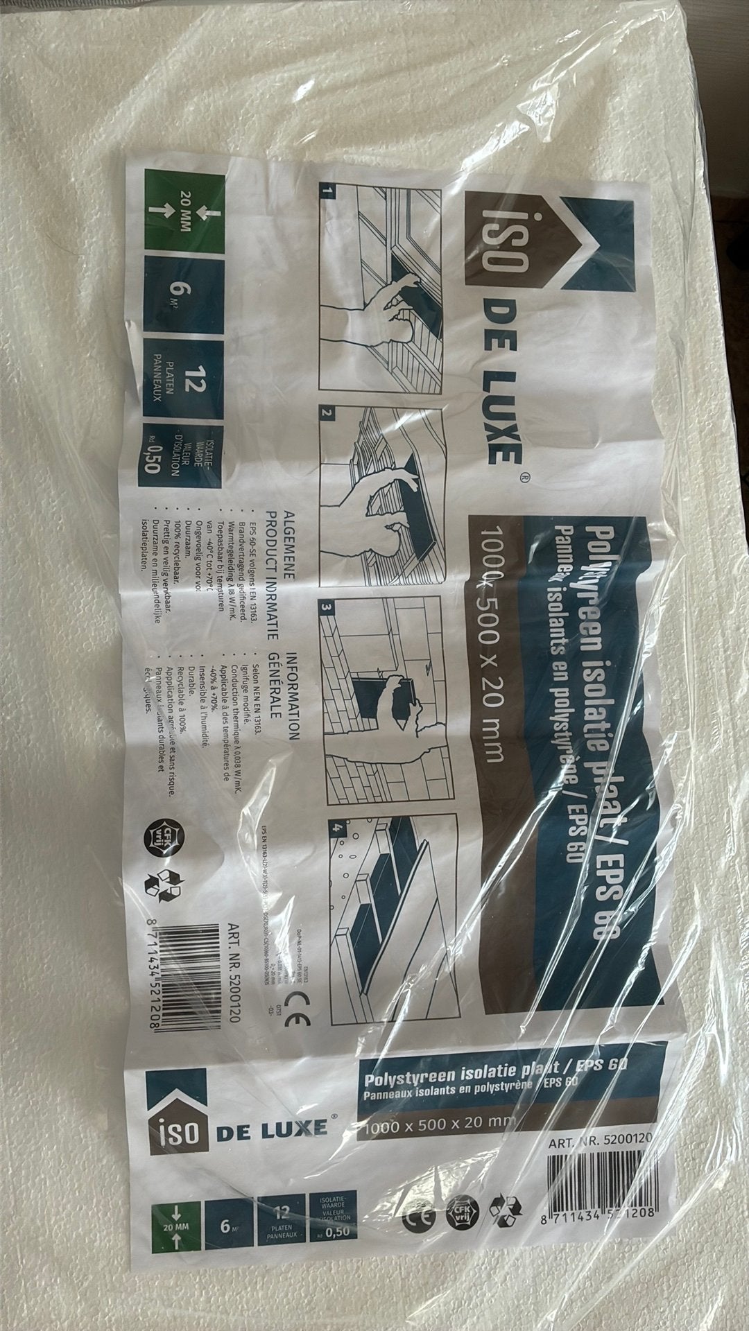 ISO DE LUXE Polystyreen isolatieplaat EPS 60 (20mm), Nieuw, 5 tot 10 m², Vloerisolatie, Piepschuim (Tempex)