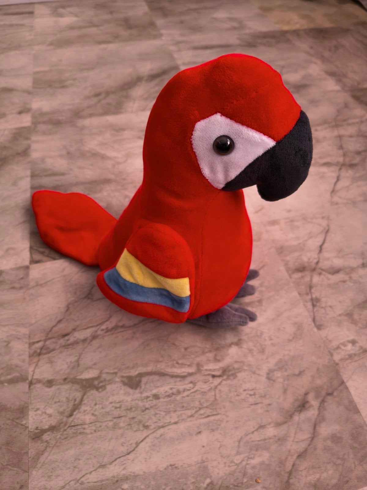 Leuke rode pratende papegaai knuffel - Zo goed als nieuw, Ophalen of Verzenden, Zo goed als nieuw, Overige typen, Met geluid