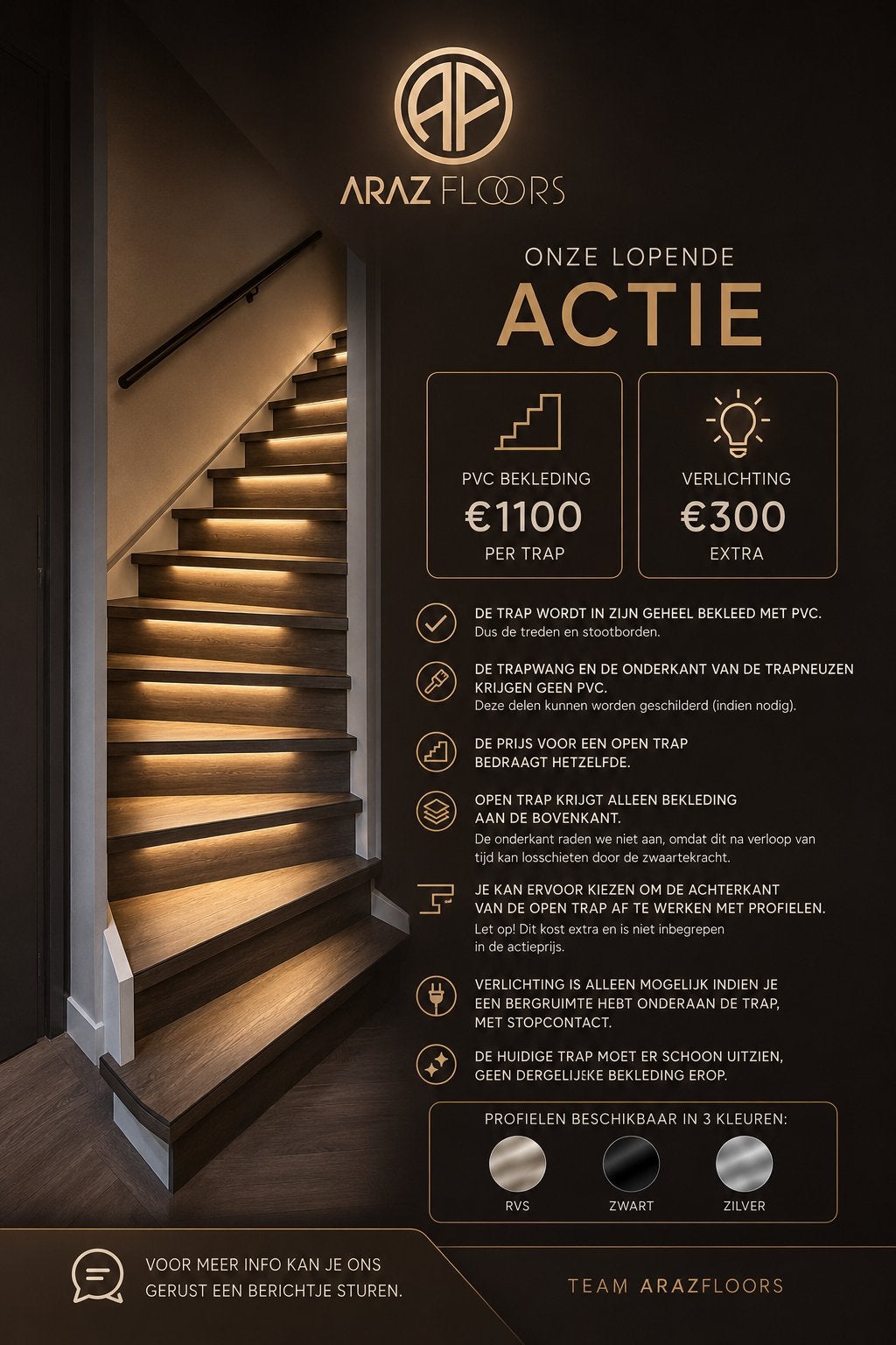 Actie! Pvc bekleding: €1100 per trap. Verlichting:€300, Doe-het-zelf en Verbouw, Ladders en Trappen, Ophalen of Verzenden, Zo goed als nieuw
