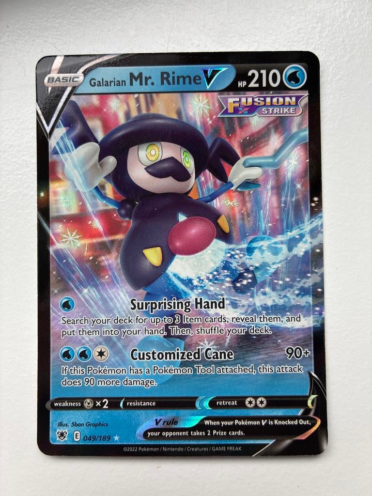 Galarian Mr. Rime V - Fusion Strike Pokémon Kaart, Ophalen of Verzenden, Zo goed als nieuw, Losse kaart, Foil