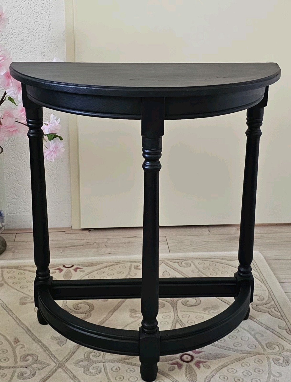 Zwart halfrond bijzettafeltje - console tafel, Gebruikt, Klassiek, Overige vormen, 60 cm of meer