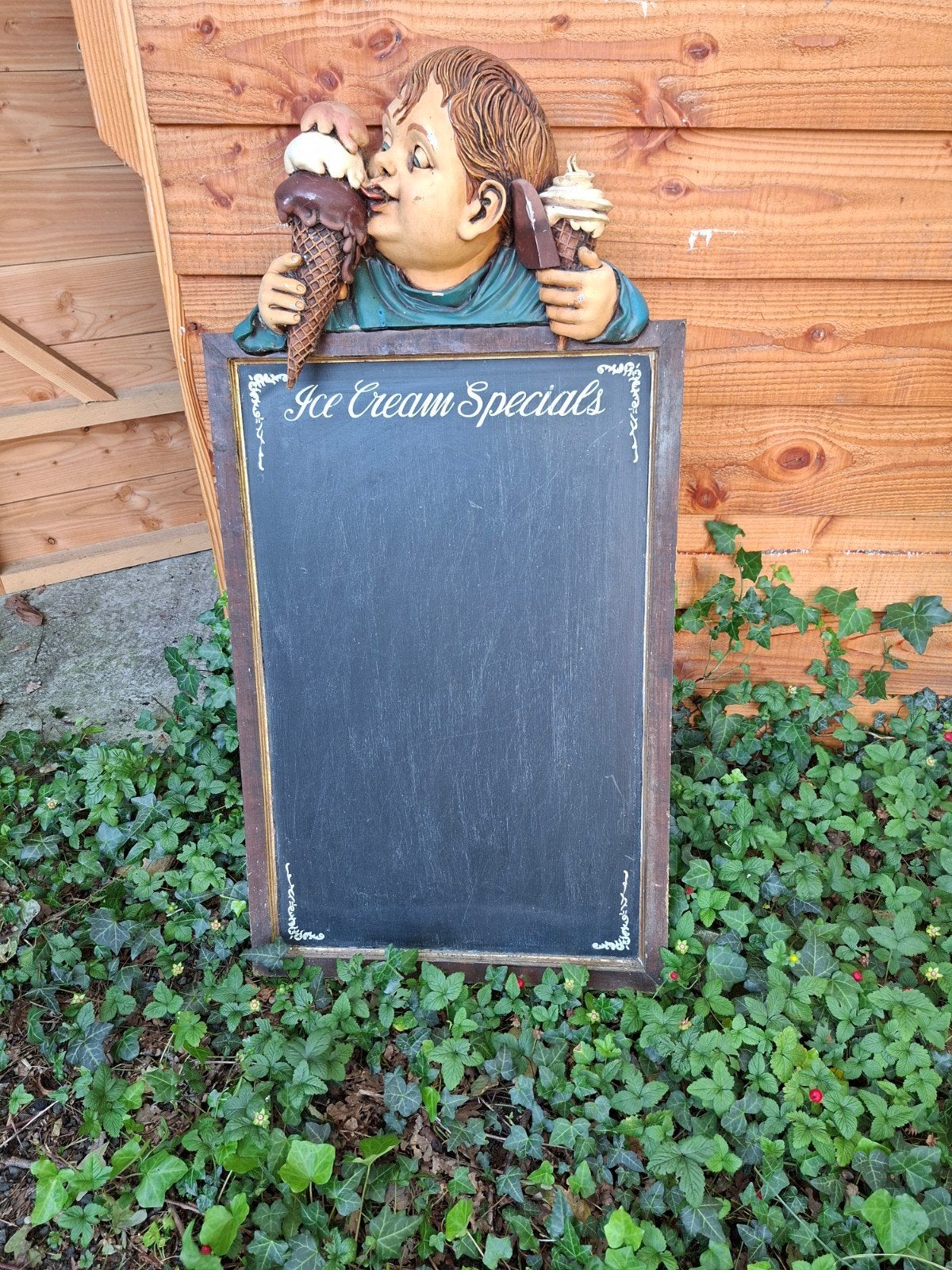 Vintage IJsspecialiteiten Schoolbord met Jongen, Gebruikt, Meerkleurig, Ophalen of Verzenden, Vintage