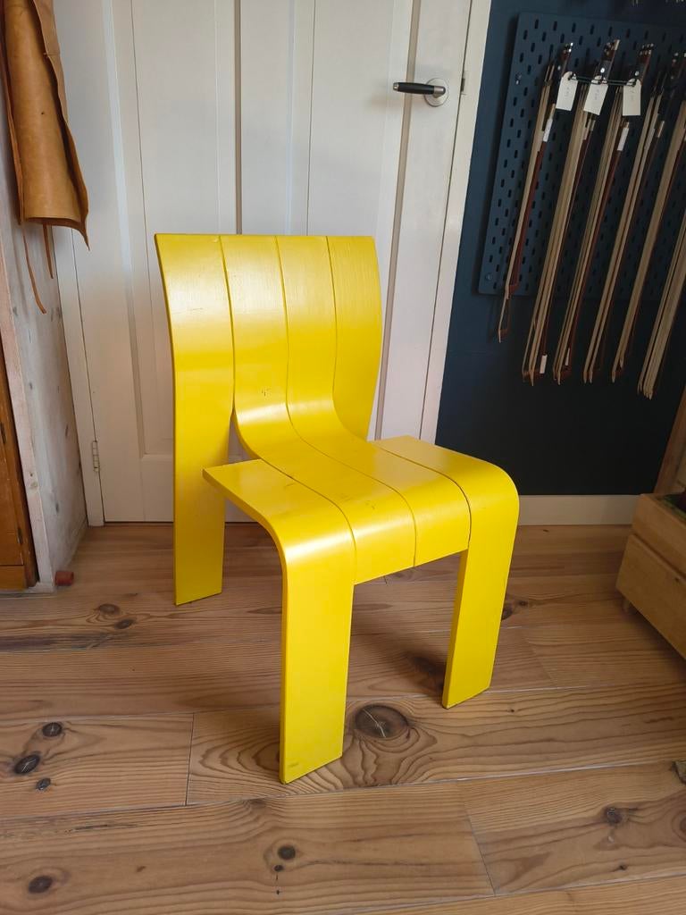 Stripstoel geel Gijs Bakker voor Castelijn opknapper, Huis en Inrichting, Stoelen, Ophalen, Gebruikt, Overige kleuren, Eén