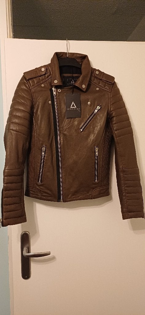 HIPSTER LEREN JAS KHAKI, Ophalen, Overige kleuren, Nieuw, SERGE PARIENTE