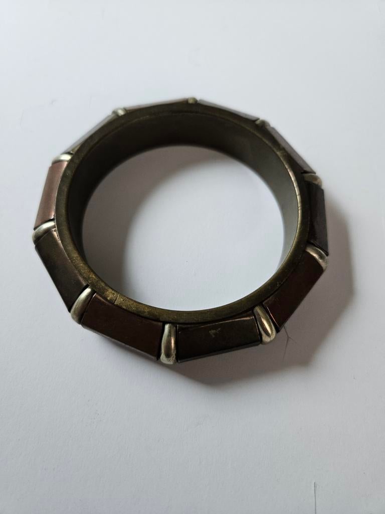 Vintage armband koper & messing geometrisch jaren 70/80, Sieraden, Tassen en Uiterlijk, Armbanden, Ophalen of Verzenden, Gebruikt