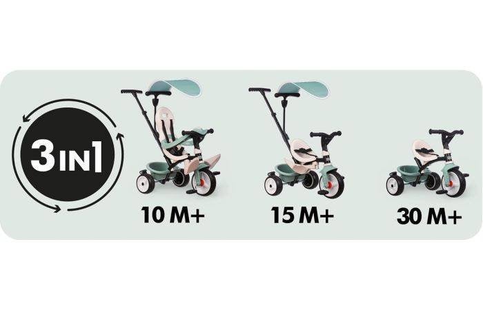 Kinderfiets 3 in 1, Ophalen, Terugtraprem, Zijwieltjes, Smoby