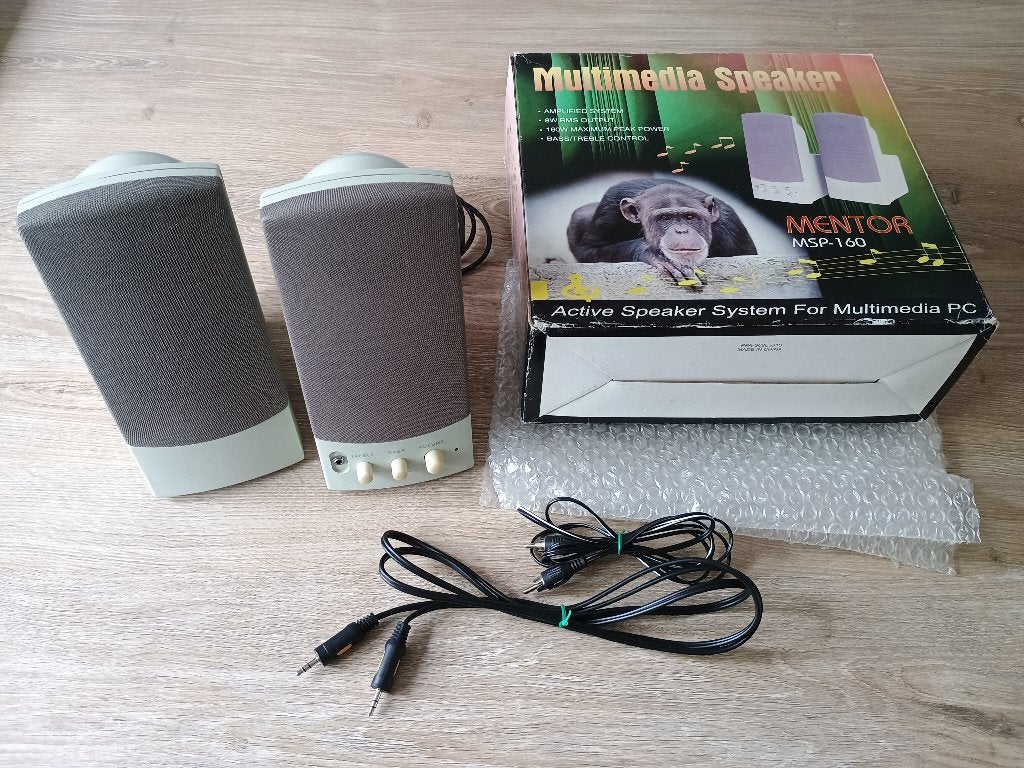 Mentor msp-160 retro computer pc speakers stereo 2.0 boxen, Ophalen of Verzenden, Gebruikt, Audiokanaal 2, Mentor
