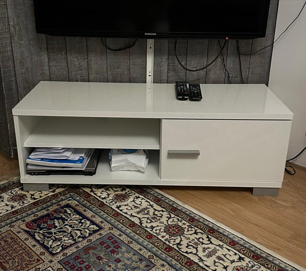Hoogglans wit tv-meubel 100x35x42 cm, Huis en Inrichting, Kasten | Televisiemeubels, Ophalen, Gebruikt, 50 tot 100 cm, Minder dan 100 cm