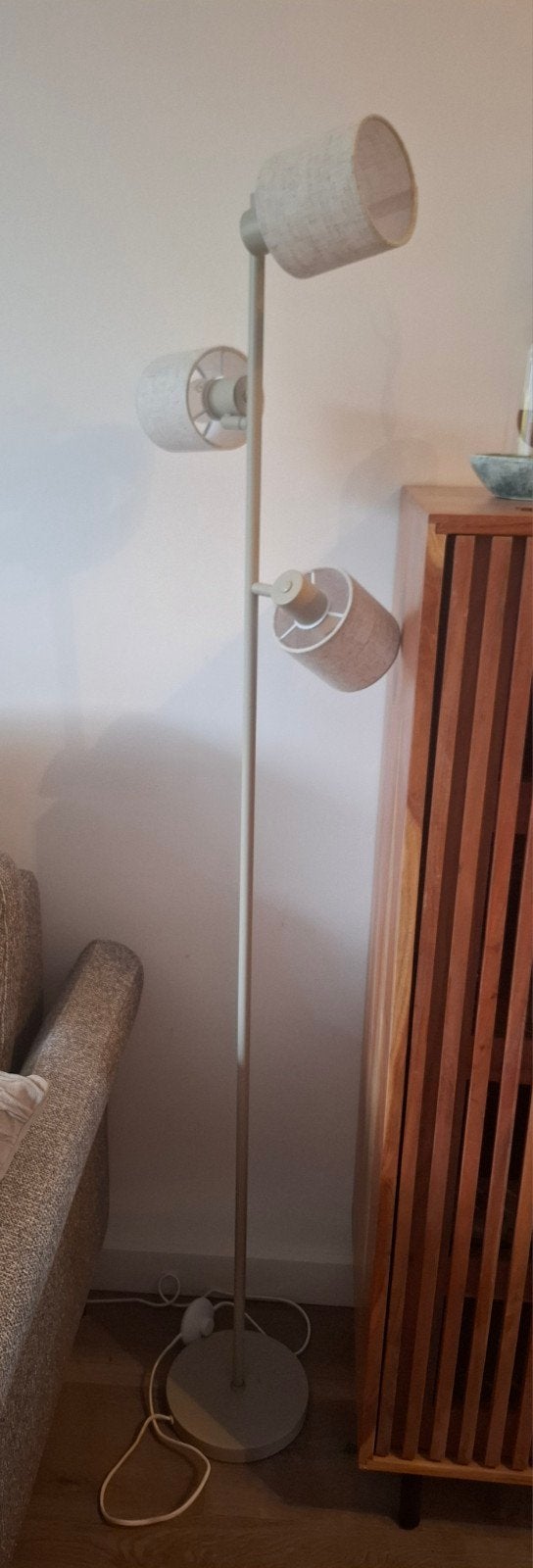 Beige vloerlamp met 3 lampen, E14 (klein), Ophalen of Verzenden, Zo goed als nieuw, Metaal