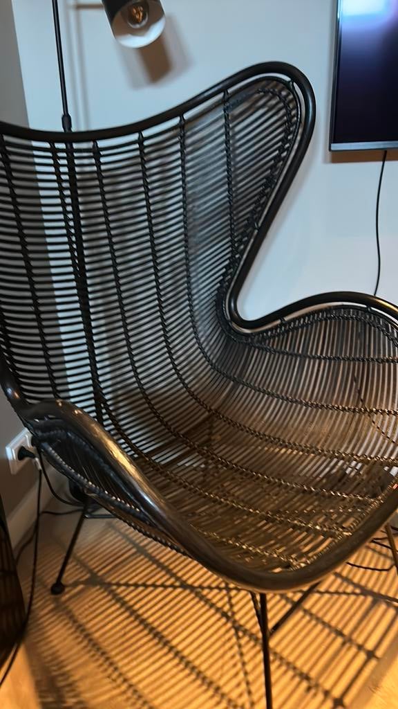 Egg chair HK Living zwart als nieuw, Ophalen, Zo goed als nieuw, 50 tot 75 cm
