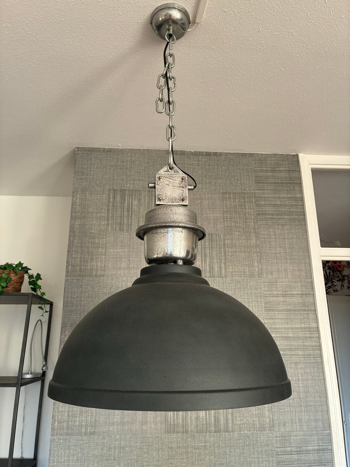 Grote Industriële Hanglamp - Fabrieksstijl - Donkergrijs/Zwa, Ophalen, Gebruikt, Metaal, E27 (groot)