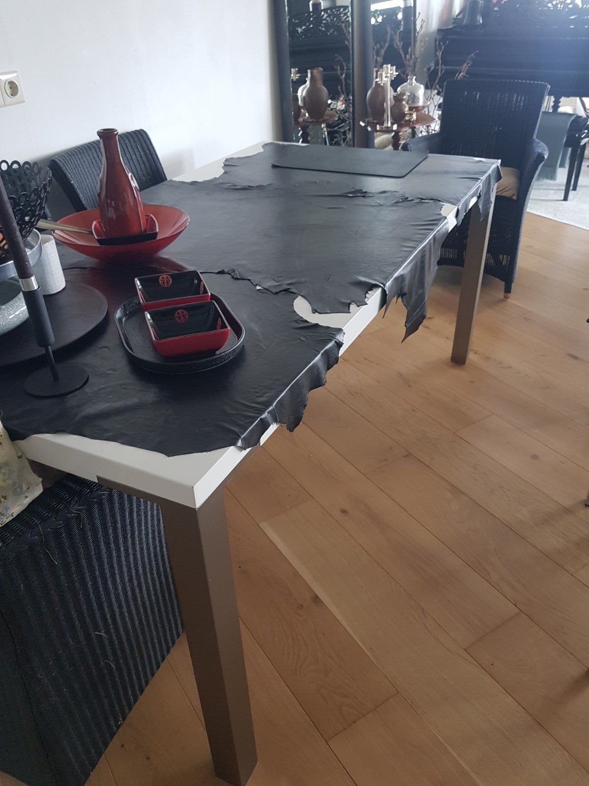 Eettafel 180x90 cm met wit blad en metalen poten, Ophalen, Gebruikt, 50 tot 100 cm, Vijf personen of meer