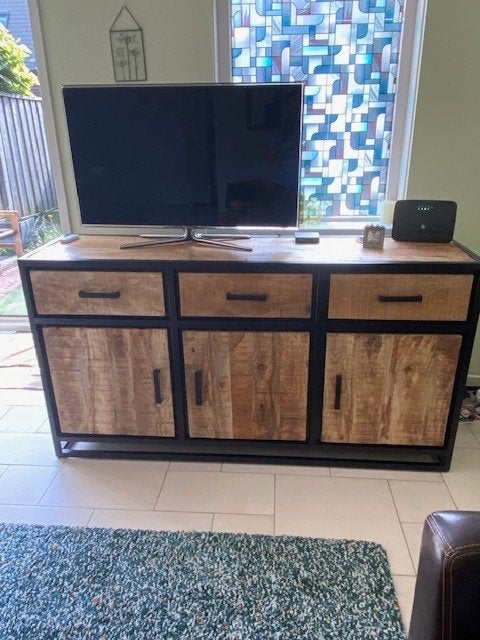 Dressoir,  en eethoek mangohout, Ophalen, 150 tot 200 cm, Met lade(s), Zo goed als nieuw