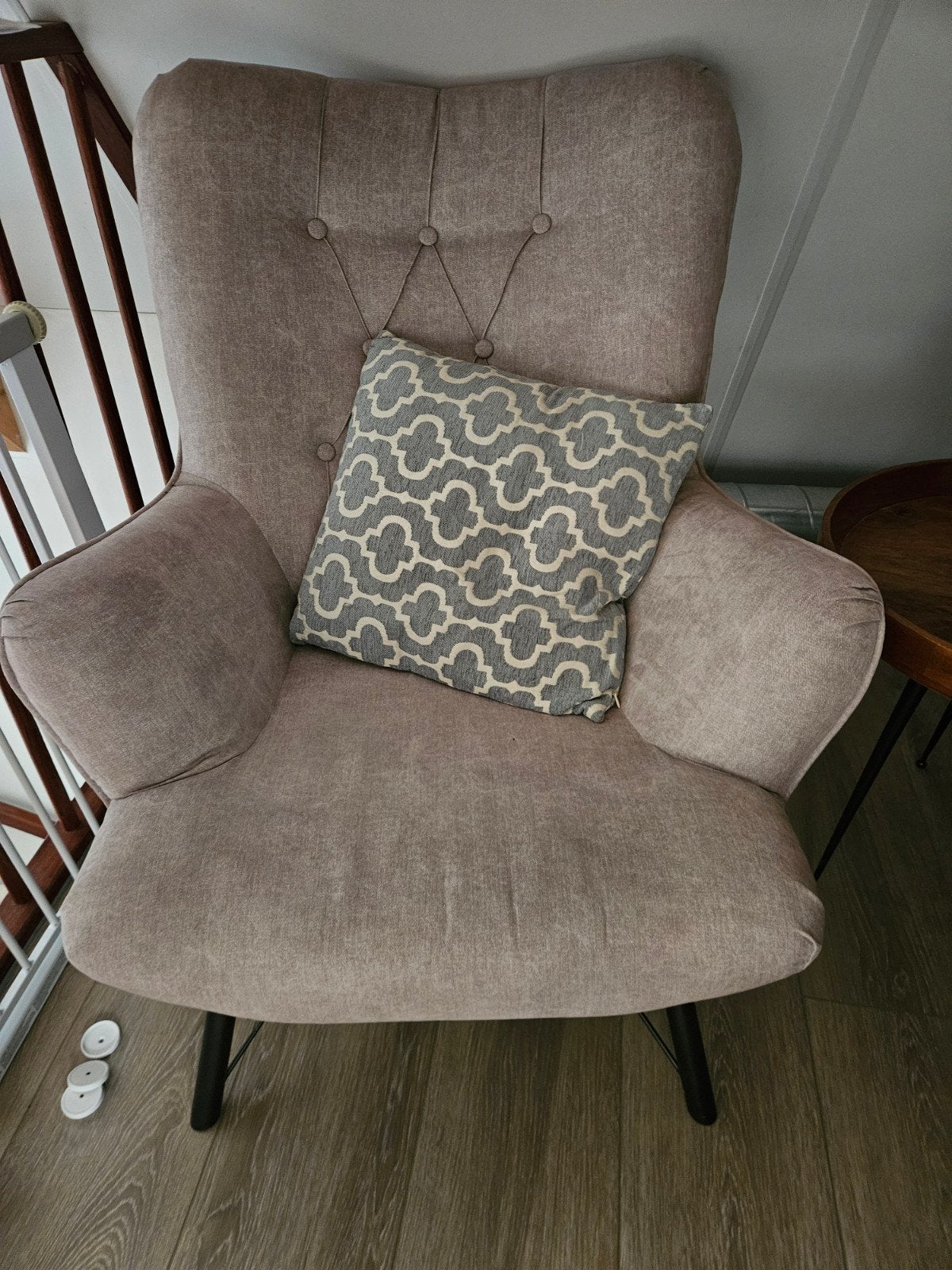 Comfortabele fauteuil - Grijs/beige stof, Ophalen, Zo goed als nieuw, Stof, Klassiek, Modern