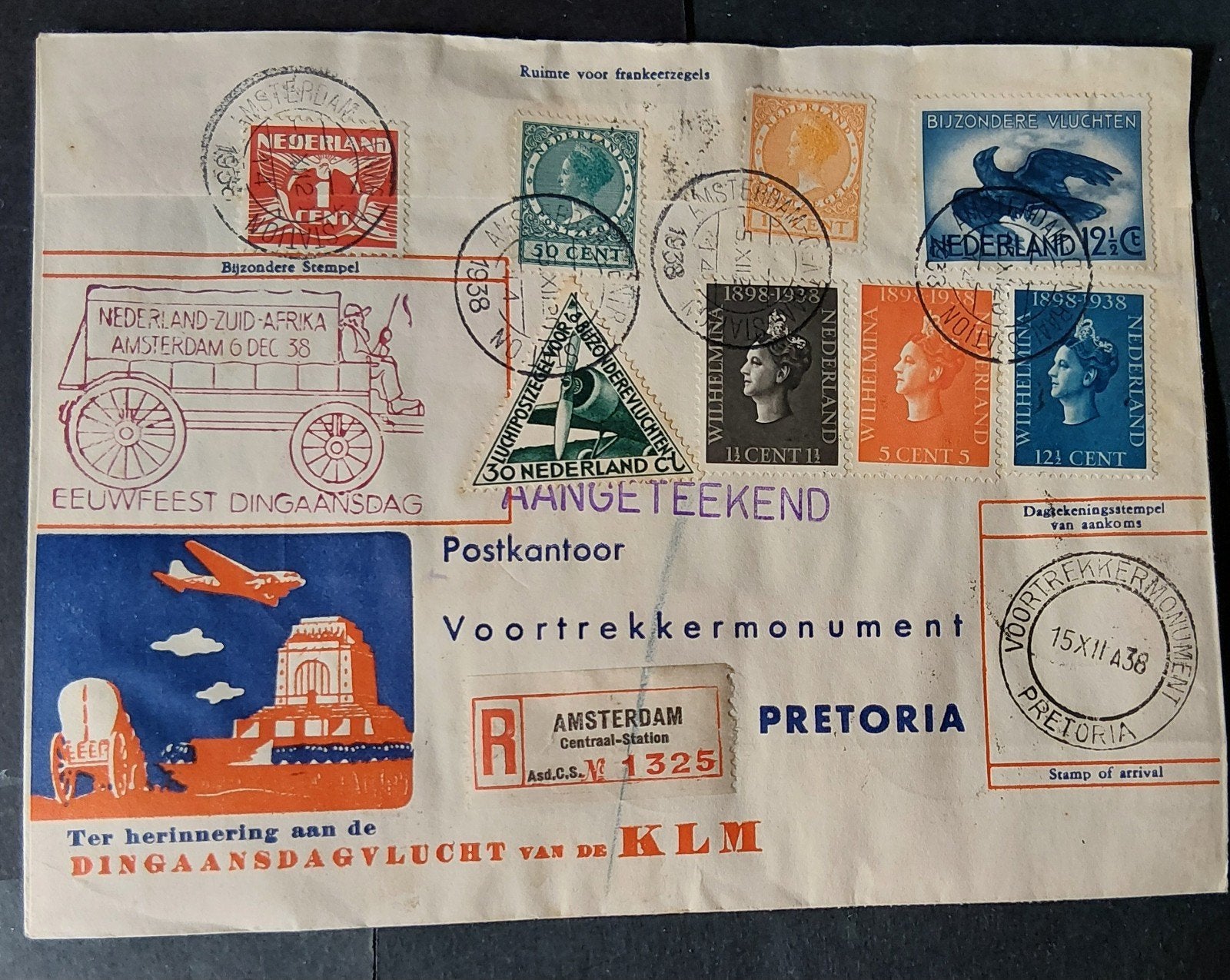 Envelop Dingaansdagvlucht van de KLM 1938 R.strook Amsterdam, Verzenden, Envelop