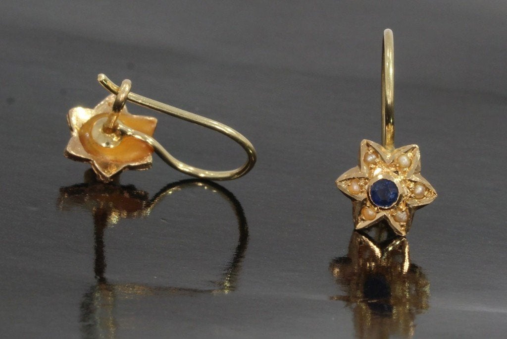 SALE Saffier parel ster 14k gouden fraai set oorbellen dames, Hangers, Voordeelsieraden, Verzenden, Zo goed als nieuw