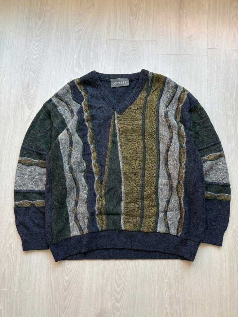 Vintage Odyssee Coogi Style V-hals Trui L, Kleding | Heren, Maat 52/54 (L), ., Vintage, Ophalen of Verzenden
