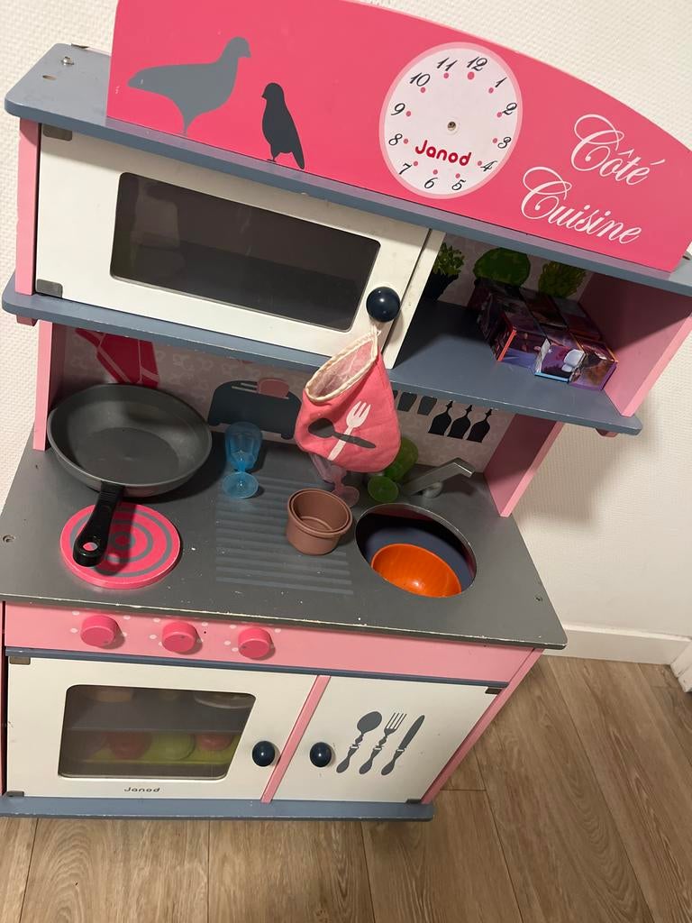 Janod Houten Speelkeuken - Roze/Grijs met Accessoires, Ophalen, Zo goed als nieuw, Hout, Speelkeuken