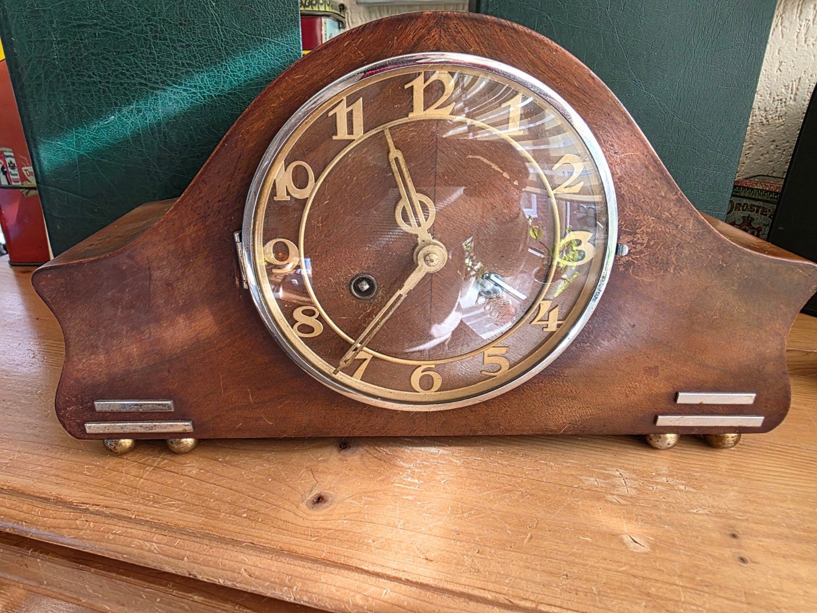 houten Art Deco pendule of 'Napoleonhoed'-schoorsteenklok, Ophalen of Verzenden