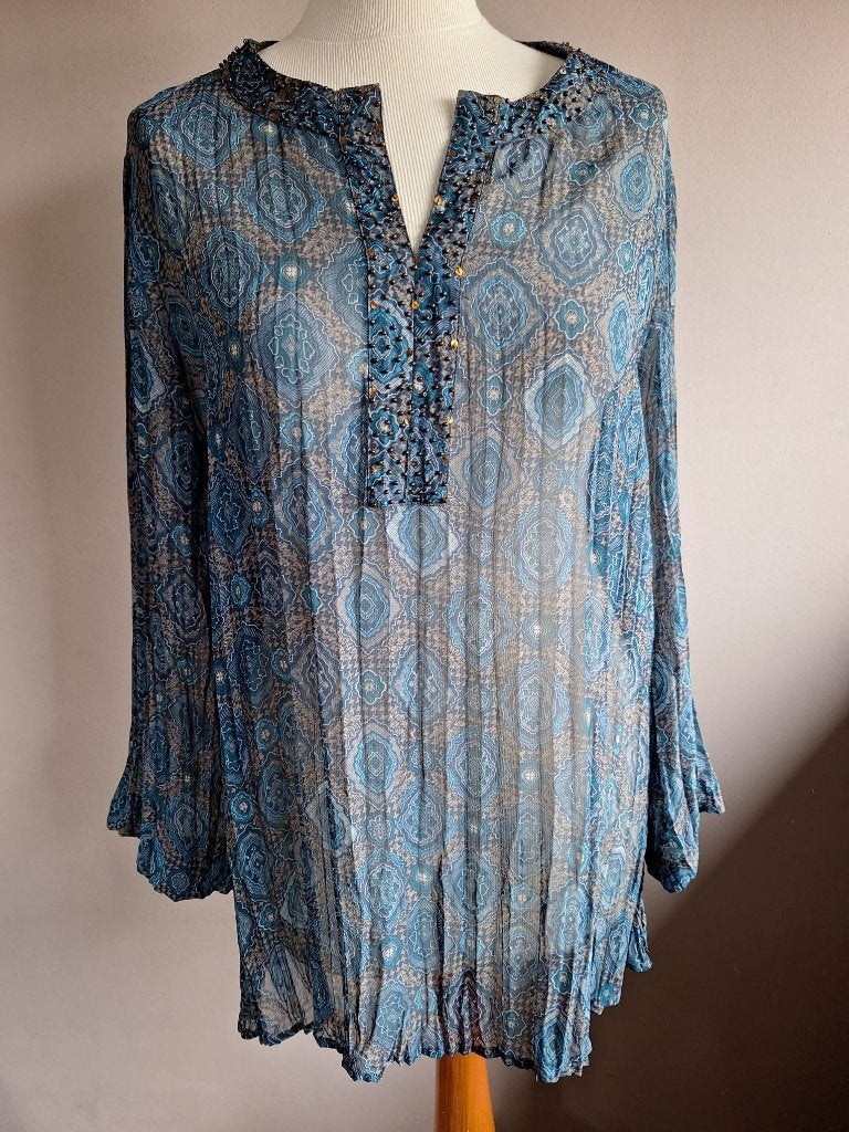 Nieuwe dunne blauwe top print van Biaggini, maat XXL, Biaggini, Blauw, Maat 46/48 (XL) of groter, Nieuw
