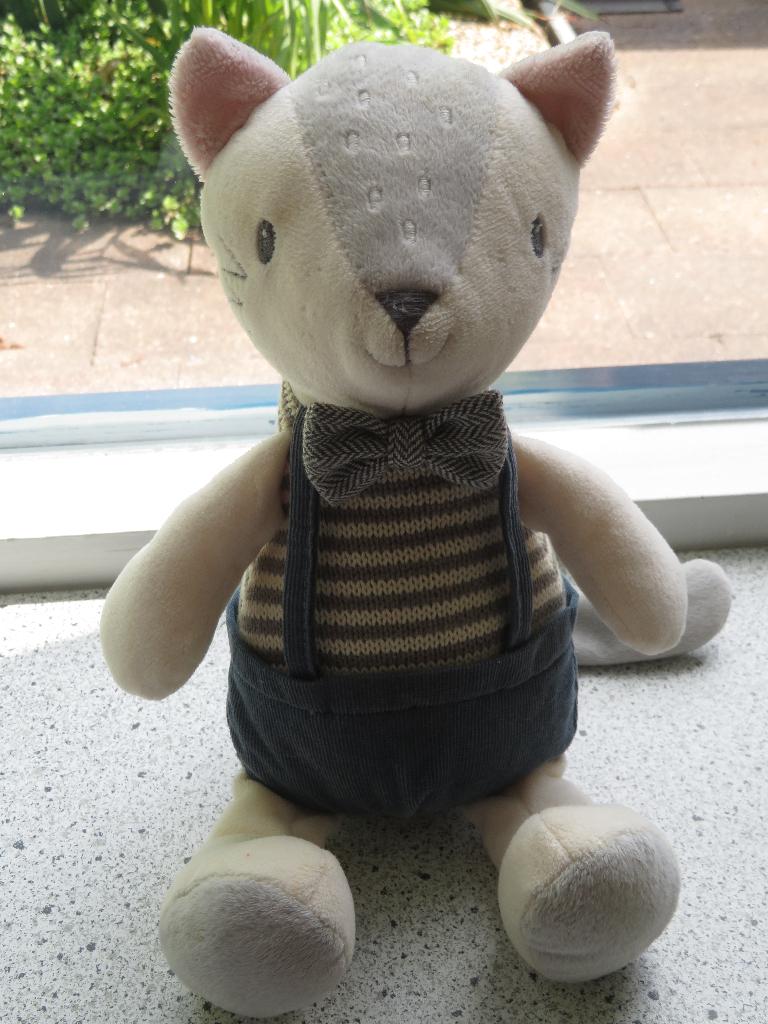 Vos of poes kat met gebreid mouwloos shirt en ribbroek, Ophalen of Verzenden, Zo goed als nieuw, Meerkleurig, Wasbaar