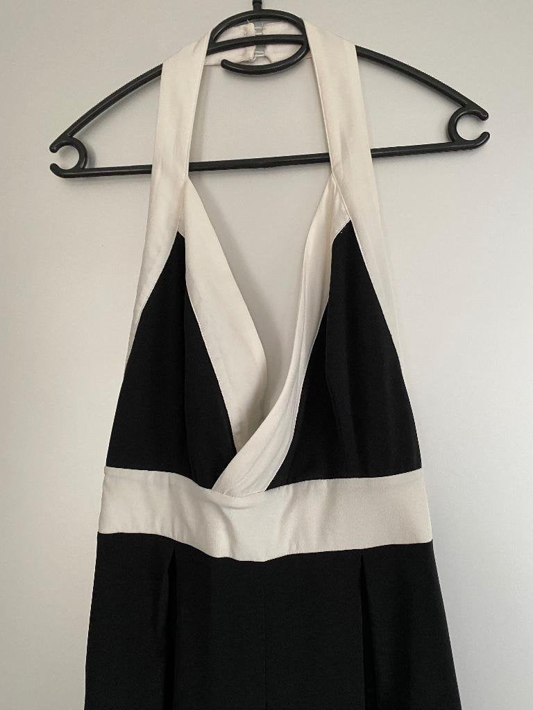 K66 Sandro Ferrone mt. 34=XS jumpsuit wijde pijpen zwart/wit, Kleding | Dames, Zwart, Sandro Ferrone, Ophalen of Verzenden, Zo goed als nieuw