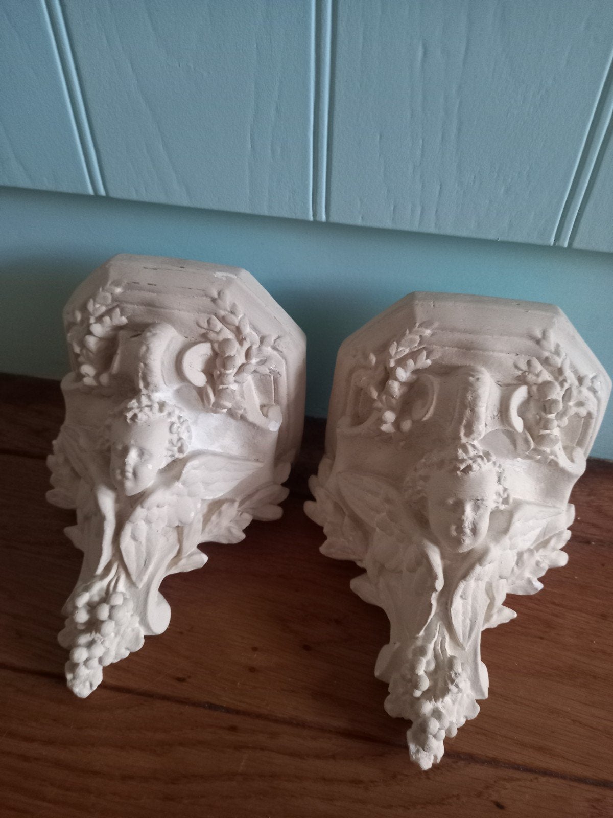 Set gipsen consoles met engelen - Brocante sfeer, Antiek en Kunst, Ophalen of Verzenden