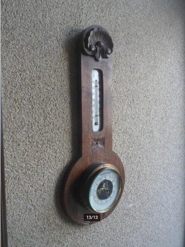 Antiek houten WEERSTATION barometer thermometer messing glas, Ophalen of Verzenden