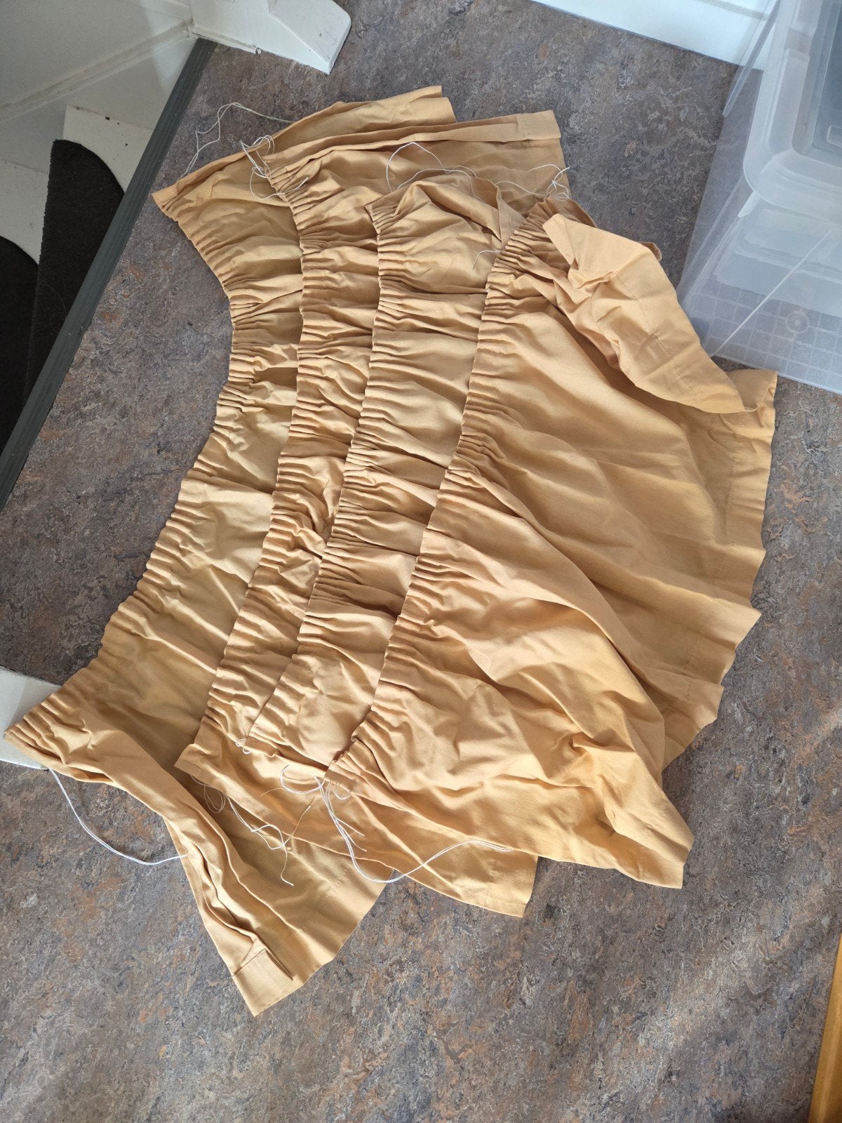 Set van 10 originele caravan gordijntjes - okergeel, Ophalen of Verzenden, Gebruikt