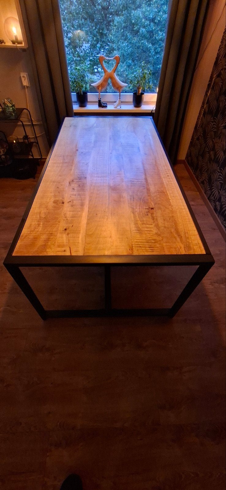Mangohout eettafel 100x200, 200 cm of meer, 50 tot 100 cm, Zo goed als nieuw, Rechthoekig