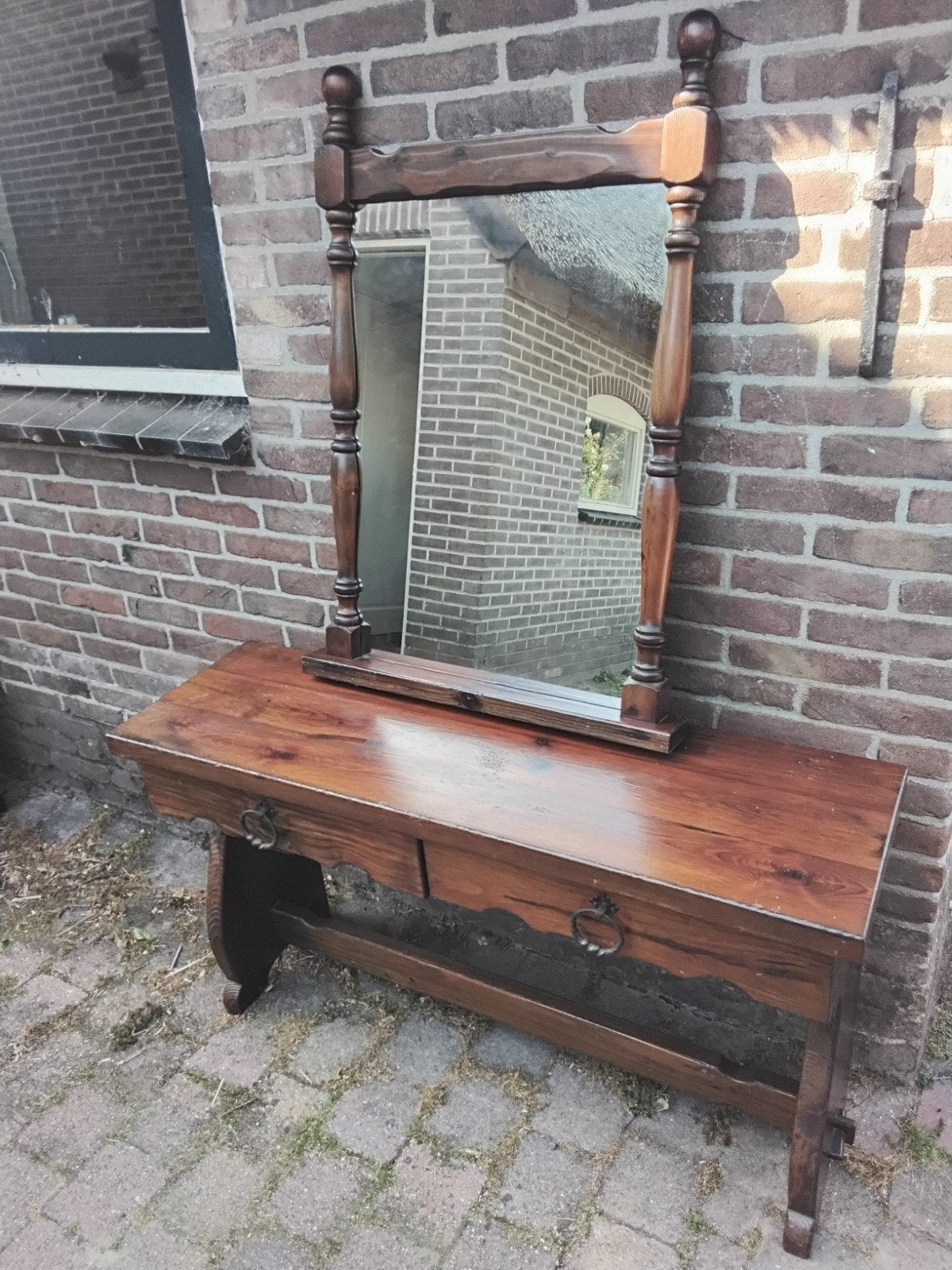 Bijzet tafel met spiegel eiken, Huis en Inrichting, Tafels | Kaptafels, Ophalen, Gebruikt, 50 tot 100 cm, Minder dan 100 cm