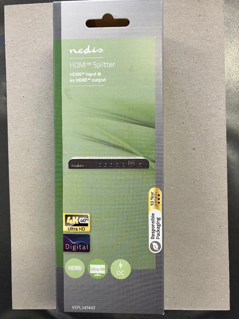 Nedis HDMI Splitter 1 ingang naar 4 uitgangen 4K@60Hz, Computers en Software, Ophalen, Nieuw