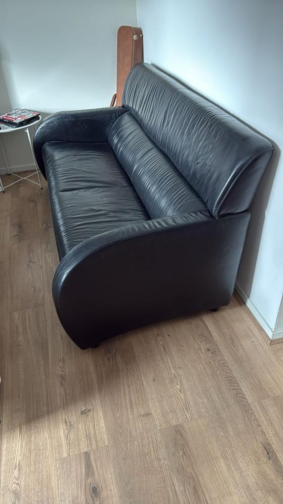 Twee zits zwarte leren bankstel, Ophalen, Gebruikt, Tweepersoons, Leer