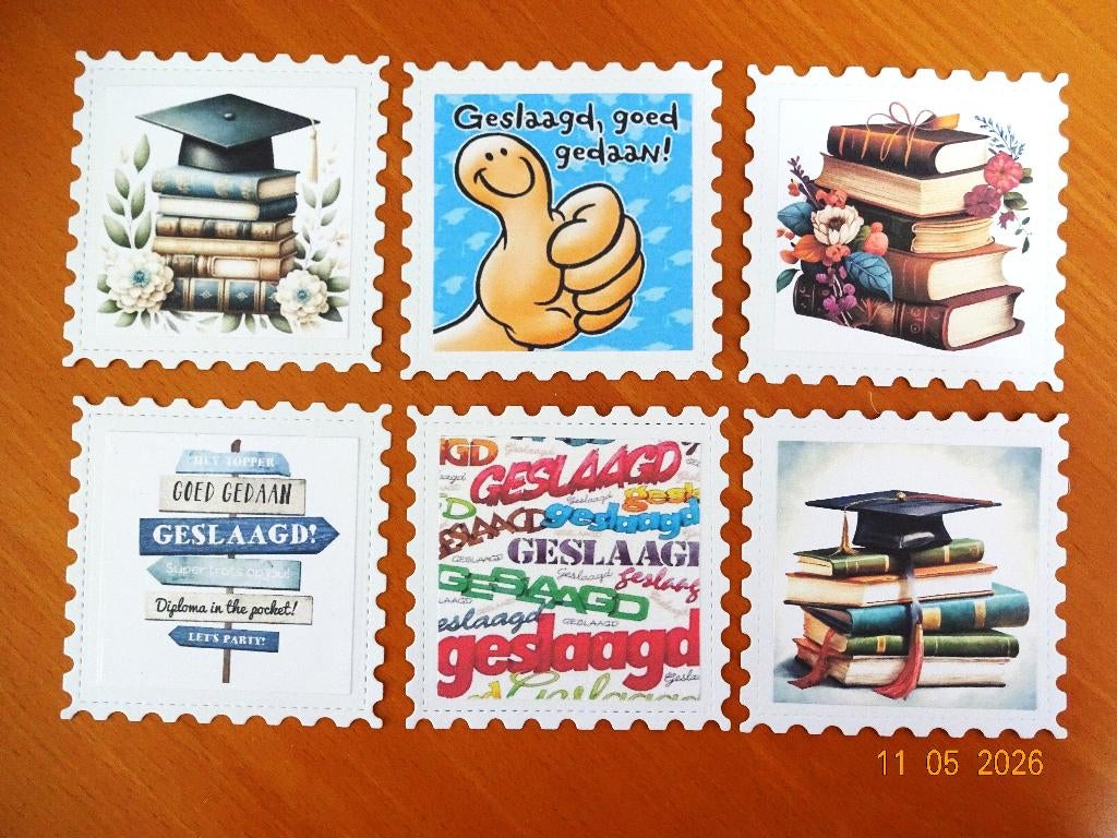 Oplegkaartje met plaatje GESLAAGD. snijmal, Ophalen of Verzenden, Nieuw, Overige thema's, Pons of Mal