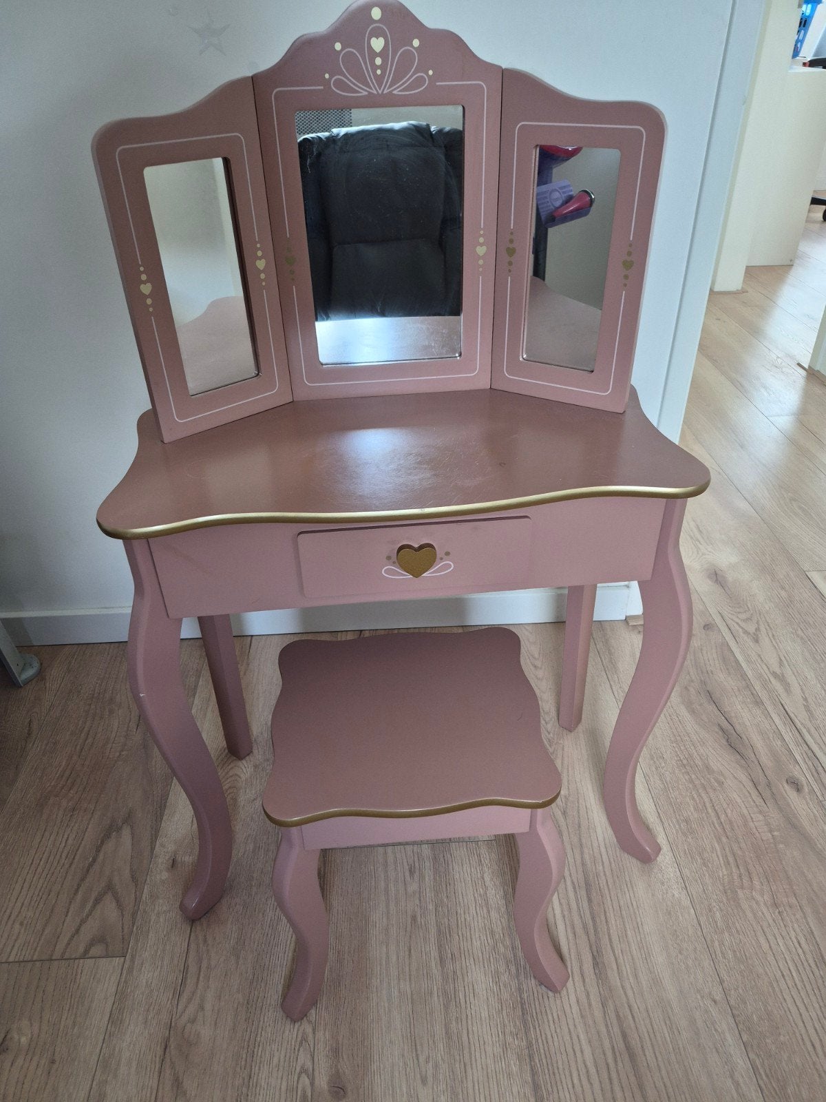 Roze kaptafel met krukje voor kinderen, Ophalen, Gebruikt, Meubelstuk of Keukentje