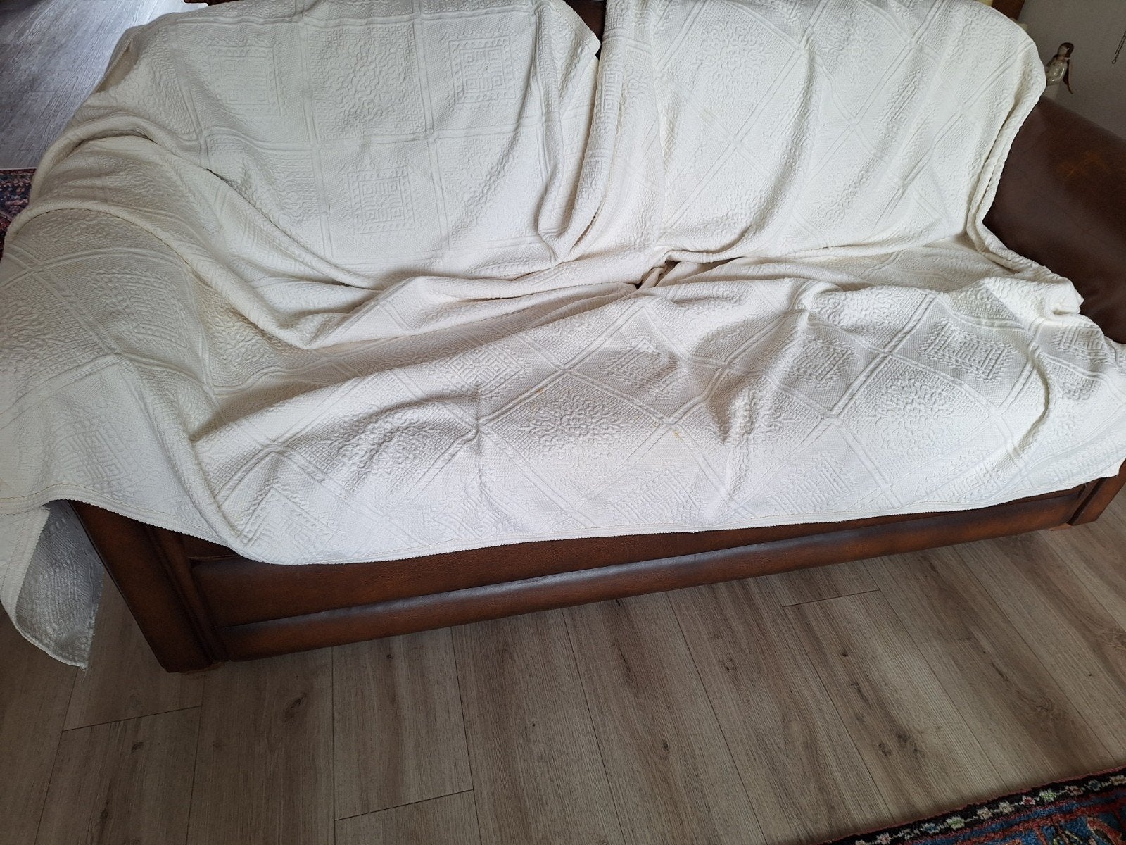 Crèmekleurige sprei/Grand Foulard met patroon, Huis en Inrichting, Overige merken, Gebruikt, Wasbaar, Beige