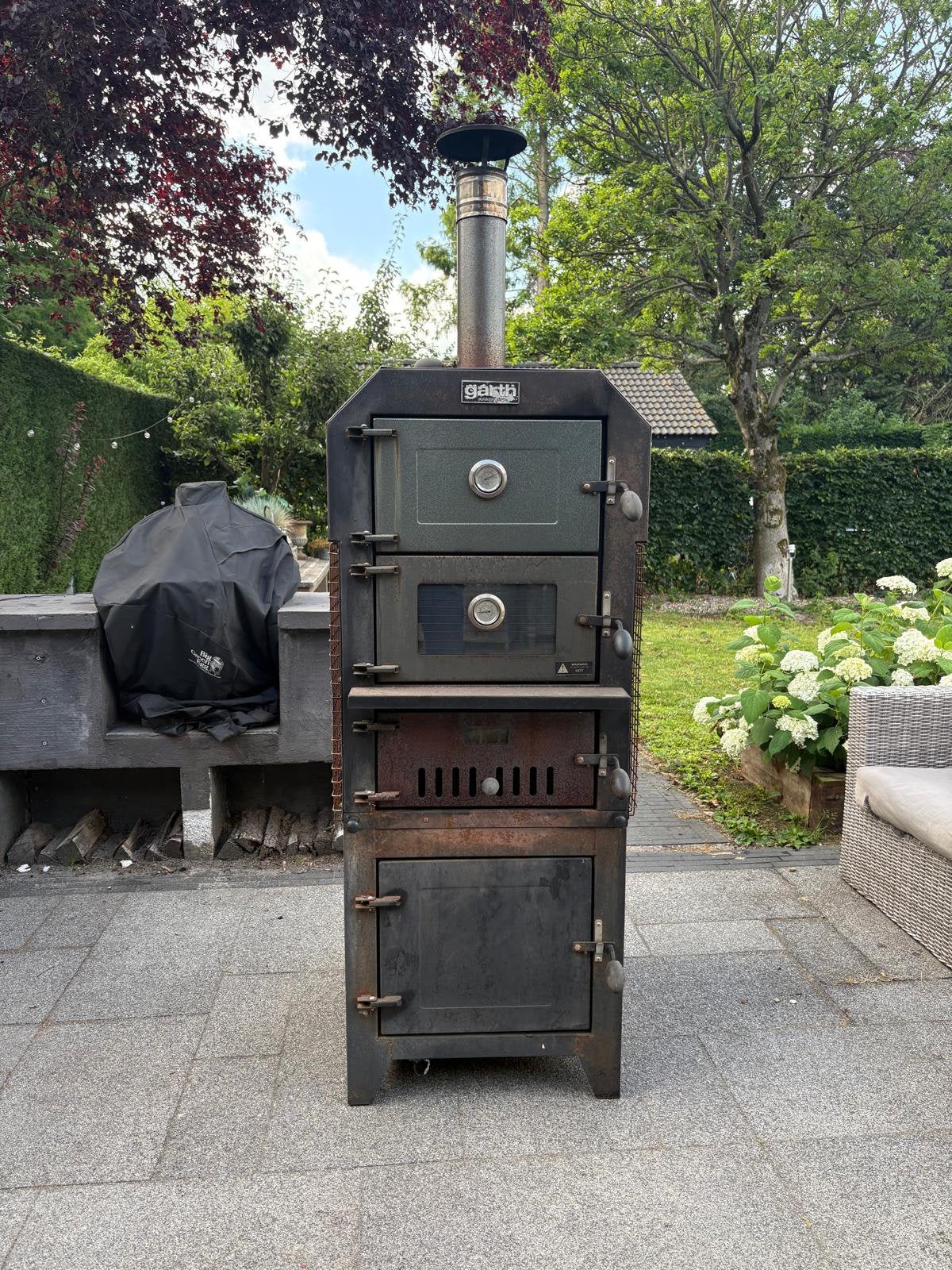 Te koop pizza oven merk Garth. Houtgestookte buitenoven, Tuin en Terras, Pizzaovens, Ophalen, Gebruikt