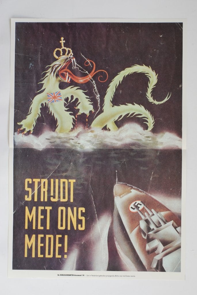 Affiche Strijd met ons mede | Herdruk poster WOII, Verzamelen, Zo goed als nieuw, Verzenden, Amsterdam, Engeland