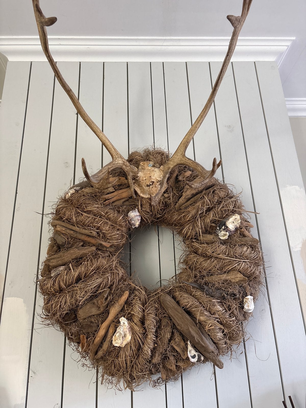 Unieke decoratieve krans met geweien en schelpen, Ophalen, Gebruikt, Landelijk, Natuurlijk materiaal