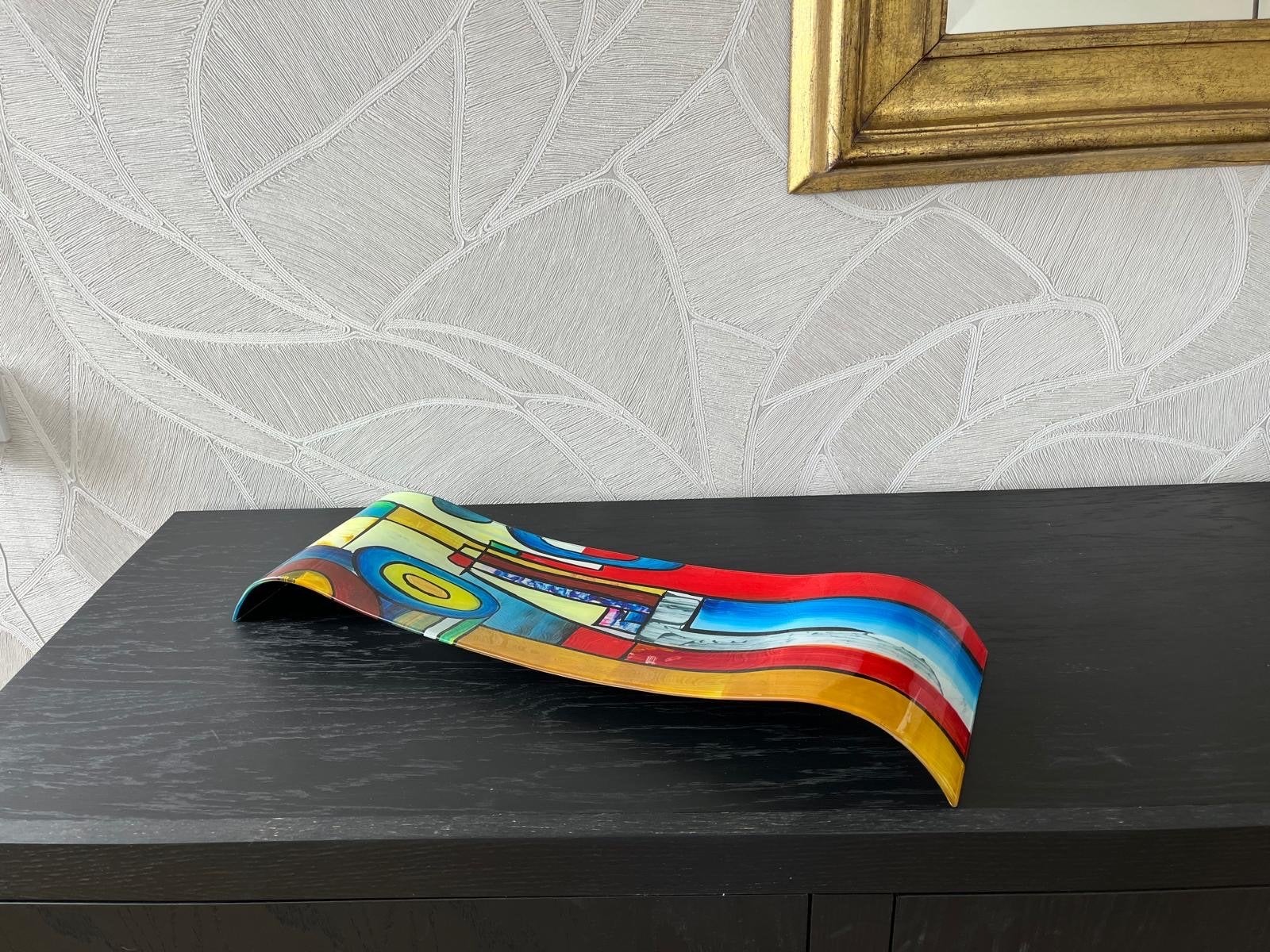 Studio Art glazen schaal kleurrijk en modern, Ophalen, Meerkleurig, Zo goed als nieuw, Modern