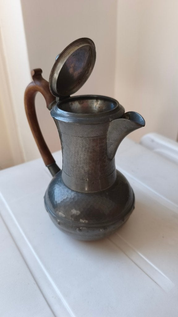 Antieke tinnen koffiepot met houten handvat, Antiek en Kunst, Ophalen of Verzenden